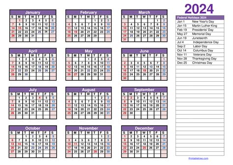 2024 One Page Calendar Printable