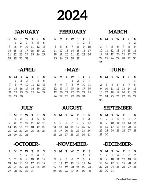 2024 Printable Calendar One Page Free