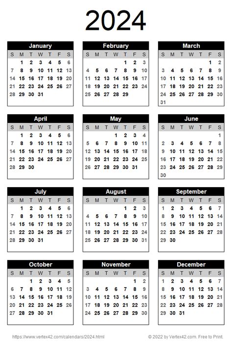 2024 Printable Calendar One Page Portrait