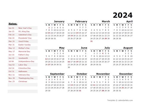 2024 Holiday Calendar