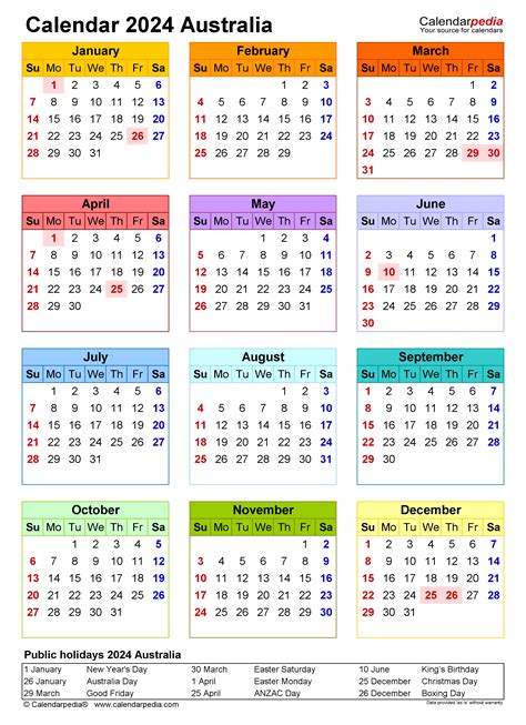 2024 Australia Calendar with Holidays