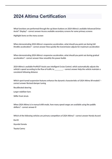 2024 altima certification quizlet