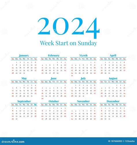 2024 calendar sundays only