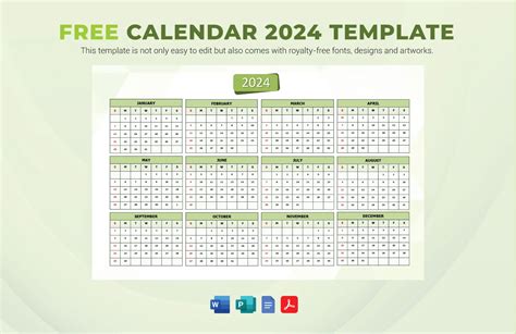 2024 calendar template google docs freepik