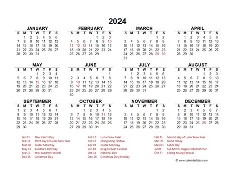 2024 hong kong calendar with holidays