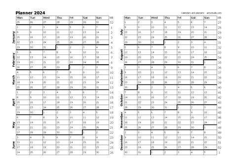 2024 year planner printable pdf free download