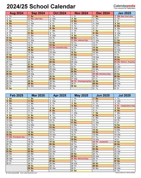 2024-2025 School Calendar Template