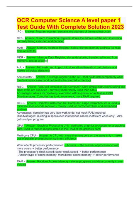 OCR A level Computer Science paper 2 Exam 2024 Questions & Answers 100 accurate! OCR A level