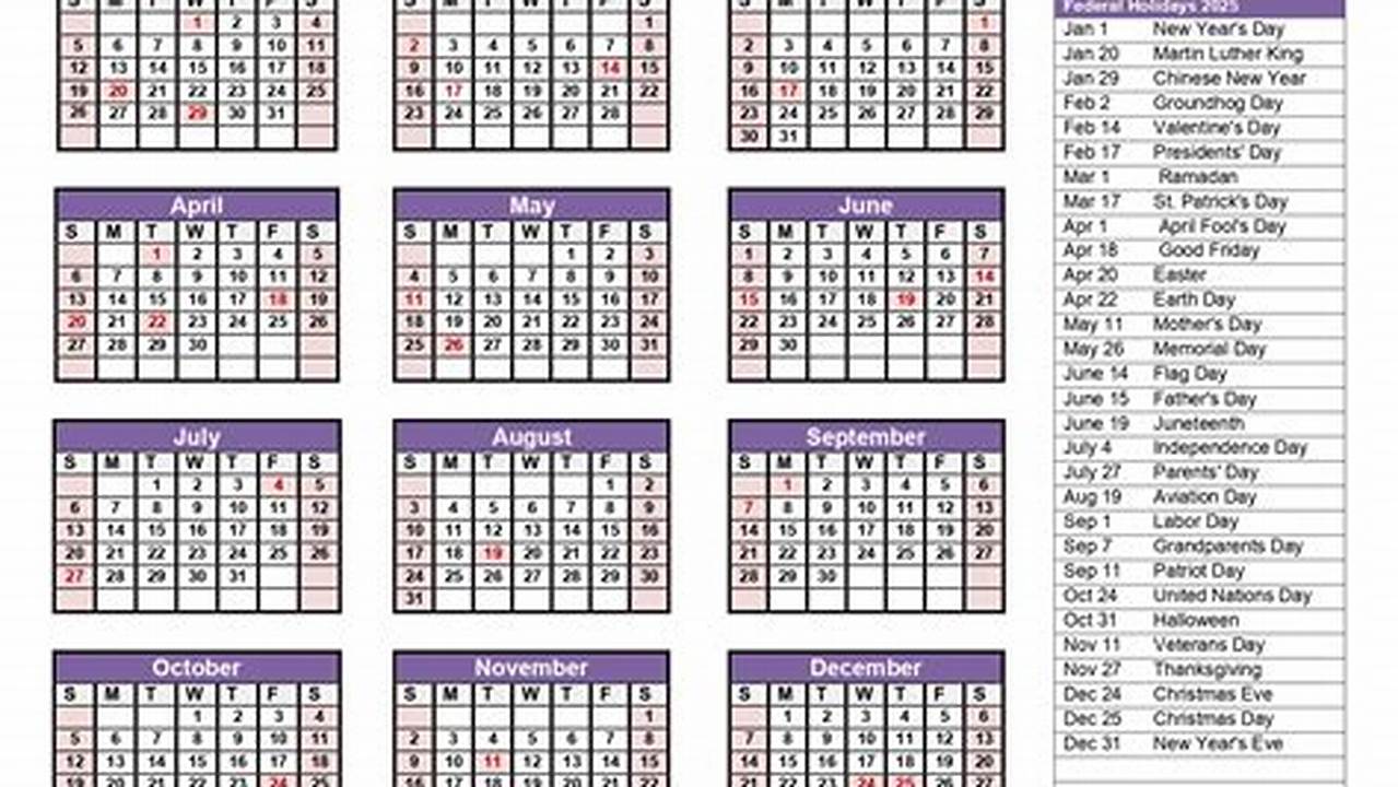 2025 Calendar Printable Pdf With Holidays Homework Answer Key