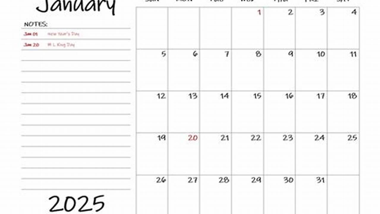 2025 Calendar With Monthly Note Section
