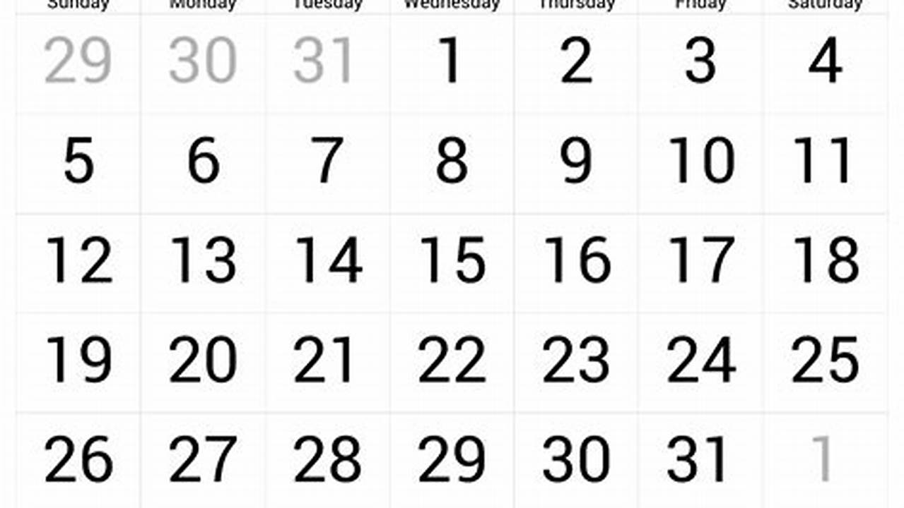 2025 January Calendar Big Numbers Chart Calculator Program