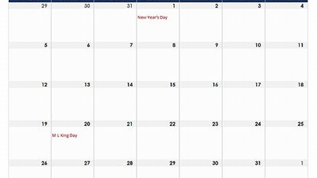 2025 January Calendar Excel Format Template