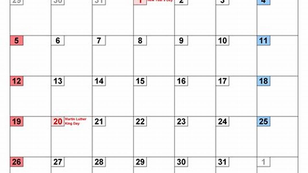 2025 January Calendar Excel Sample File