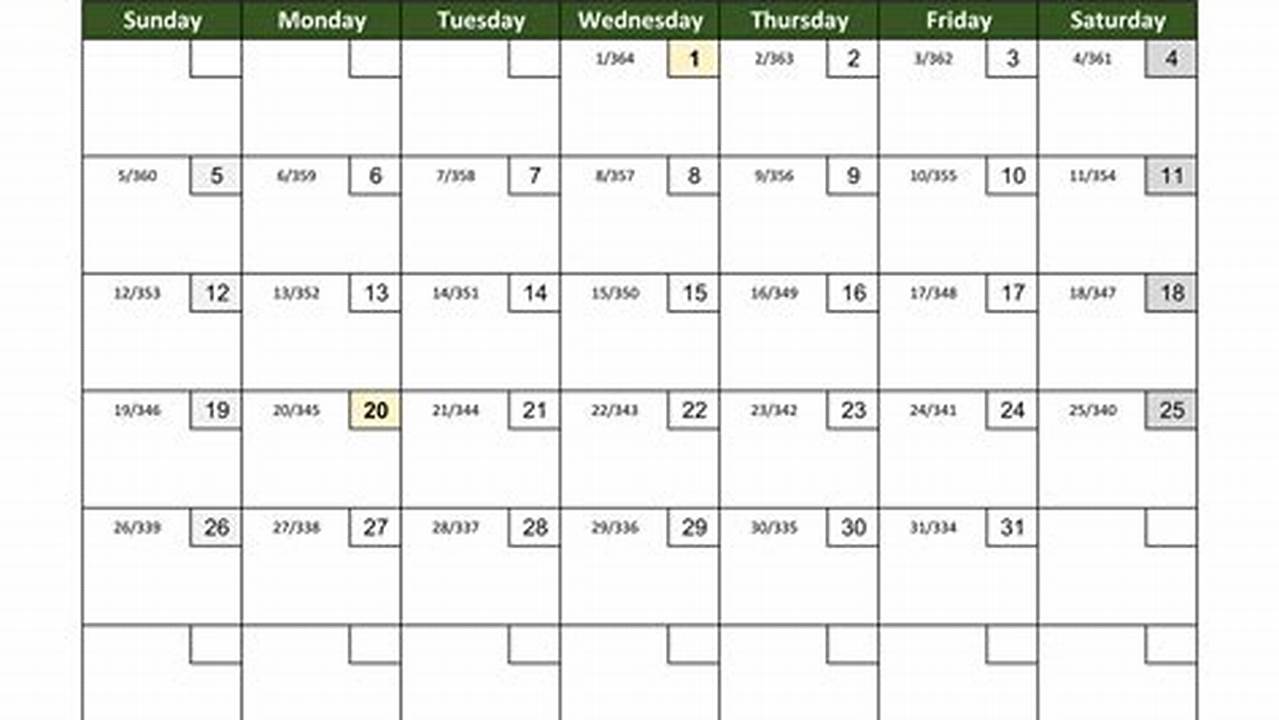 2025 January Calendar Excel Sample Template