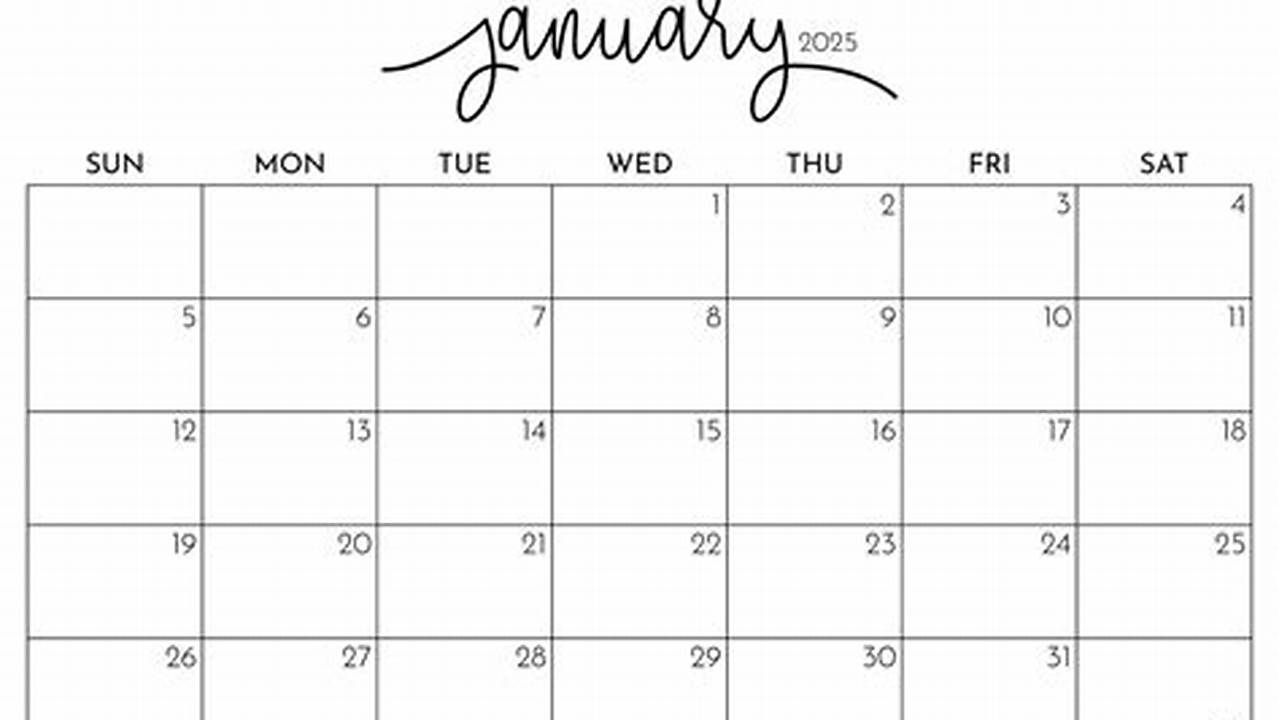 2025 January Calendar Printable Cursive