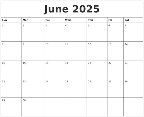 2025 June Calendar