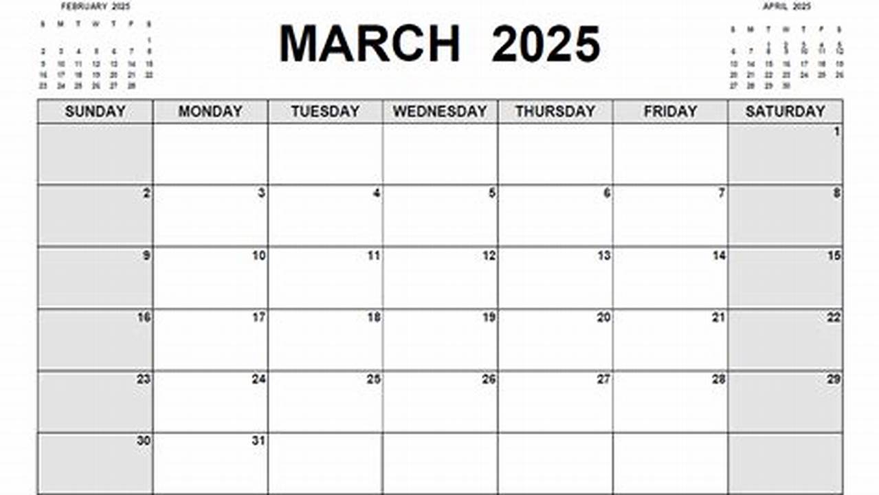 2025 March Calendar Printable Free Excel File