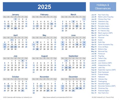 2025 Monthly Calendar With Holidays