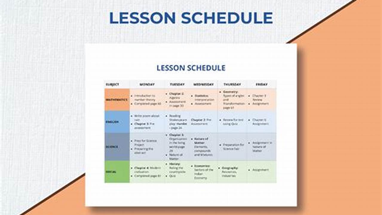 2025 Primary Lesson Schedule