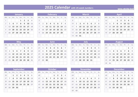 2025 Calendar By Week Printable