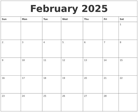 2025 Calendar February
