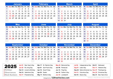 2025 Calendar Week Numbers Printable