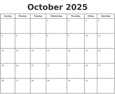 2025 October Calendar