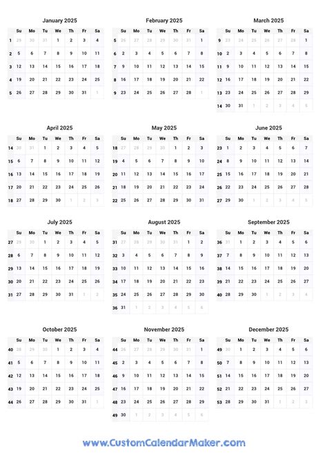 2025 Weekly Calendar