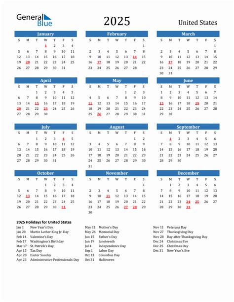 2025 Calendar Us With Holidays
