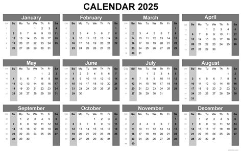 2025 Calender Excel