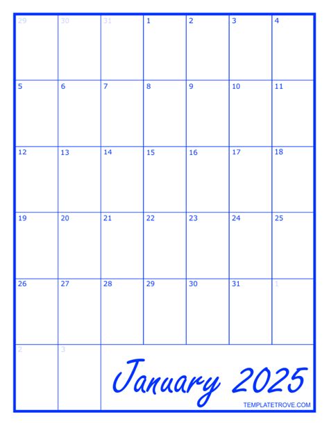 Download Blank Calendar 2025 with Space for Notes (12 pages, one month