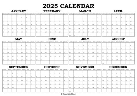 2025 8.5 X 11 Inch Calendar Template INSTANT DOWNLOAD Modern Bold