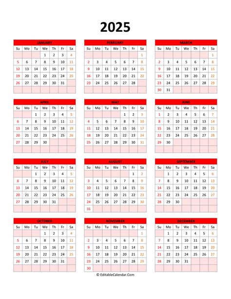 Calendar 2025 Calendar Template Figma