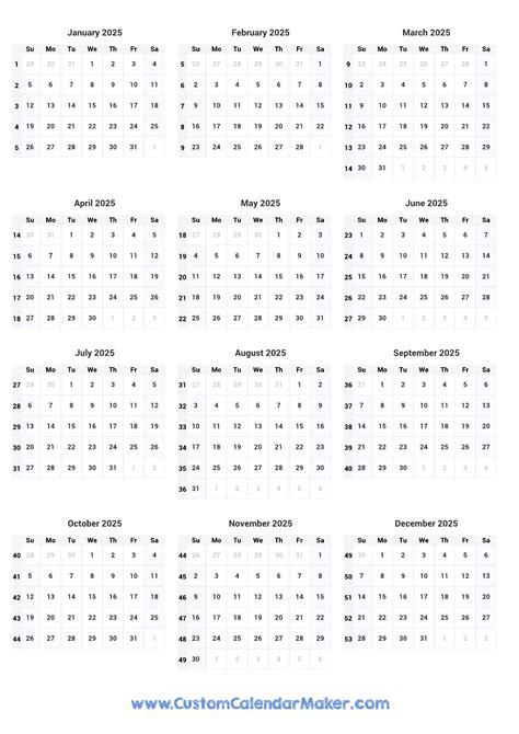 2025 Calendar Template Excel Etsy