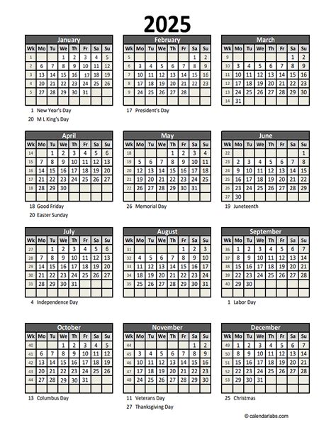 2025 year calendar yearly printable
