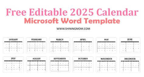 Calendar 2025 Editable Word Patti Andriette