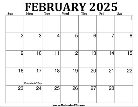 Printable February 2025 Monthly Calendar Sunday Start
