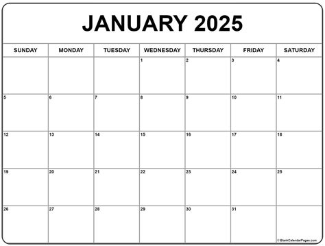 January 2025 Calendar Blank Printable Template Pdf Mab Charlene