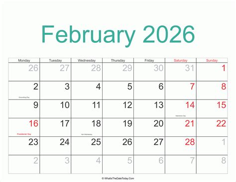 2026 February Calendar