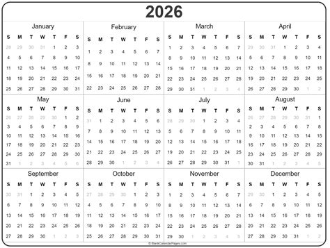 2026 Year Calendar