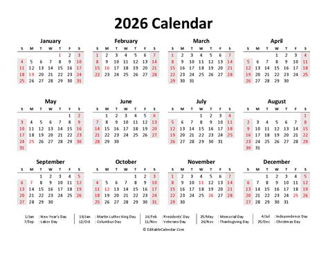 2026 Banner Calendar Printable