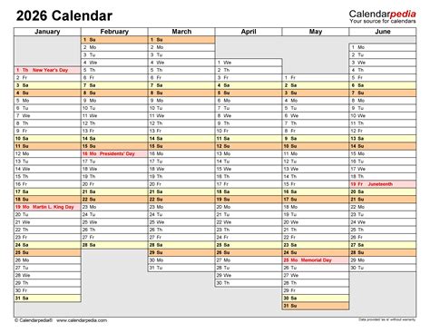 2026 Calendar Excel Printable