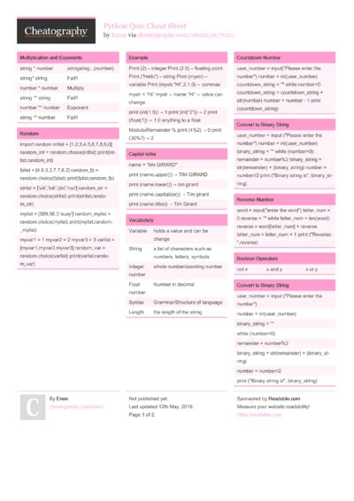2097 Programming Cheat Sheets - Cheatography.com: Cheat 