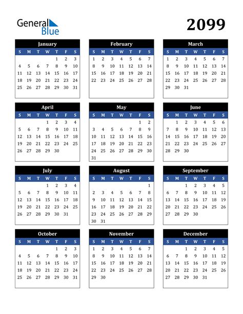 2099 Year Calendar