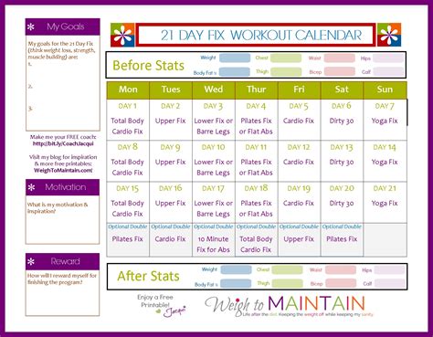 21 Day Fix Calendar Workout