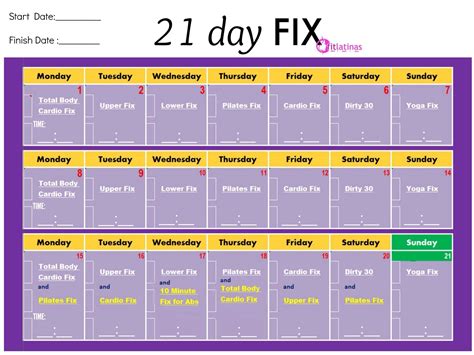 21 Day Fix Real Time Calendar