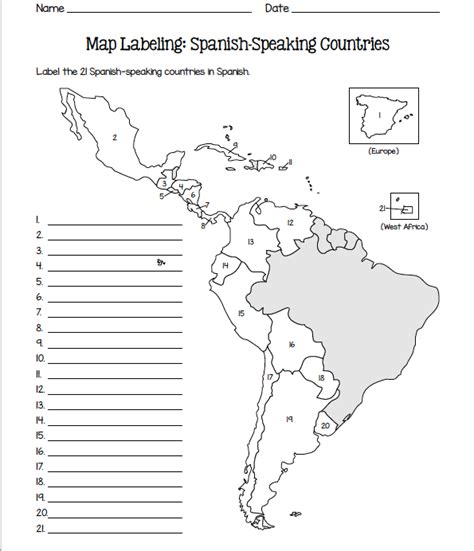 21 spanish speaking countries worksheet