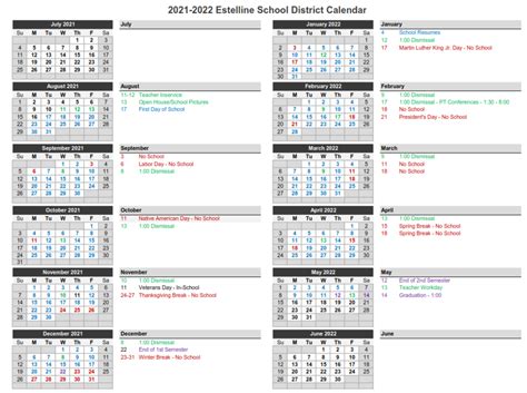 21-22 School Calendar Printable