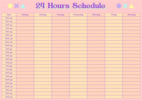 24 Hour Schedule Printable