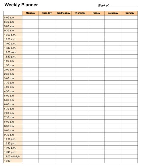 Excel Schedule Template Hourly printable schedule template